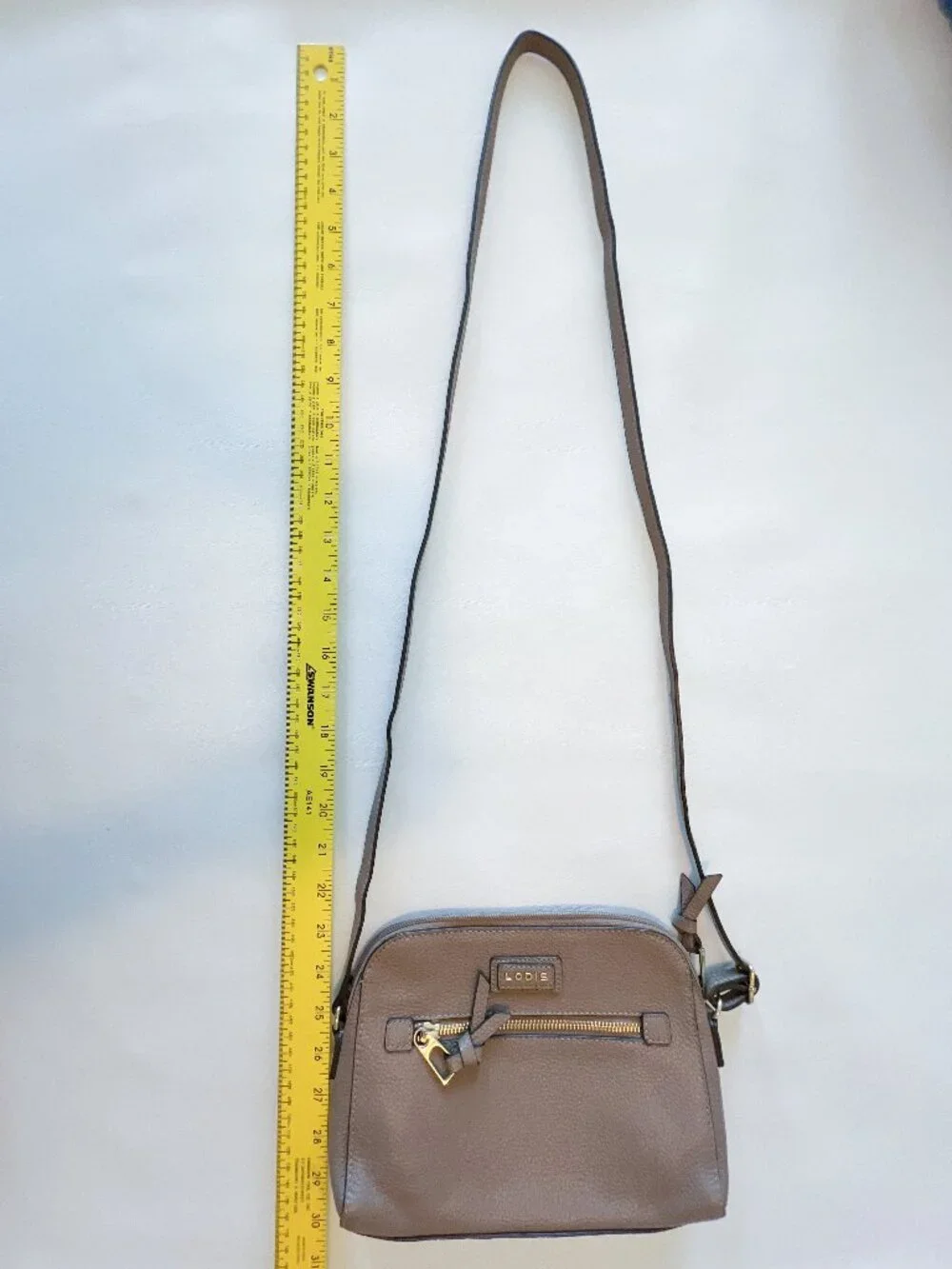 Lodis “Charlotte” Taupe Beige Pebbled Leather Crossbody Bag